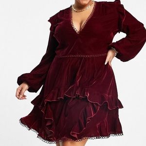 Asos burgundy velvet cocktail dress